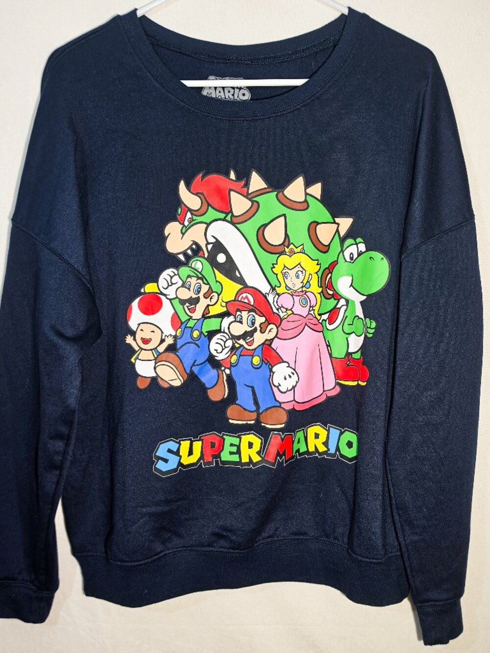 Super Mario Brothers Mens Long Sleeve Black T-Shirt Size L Full Cast